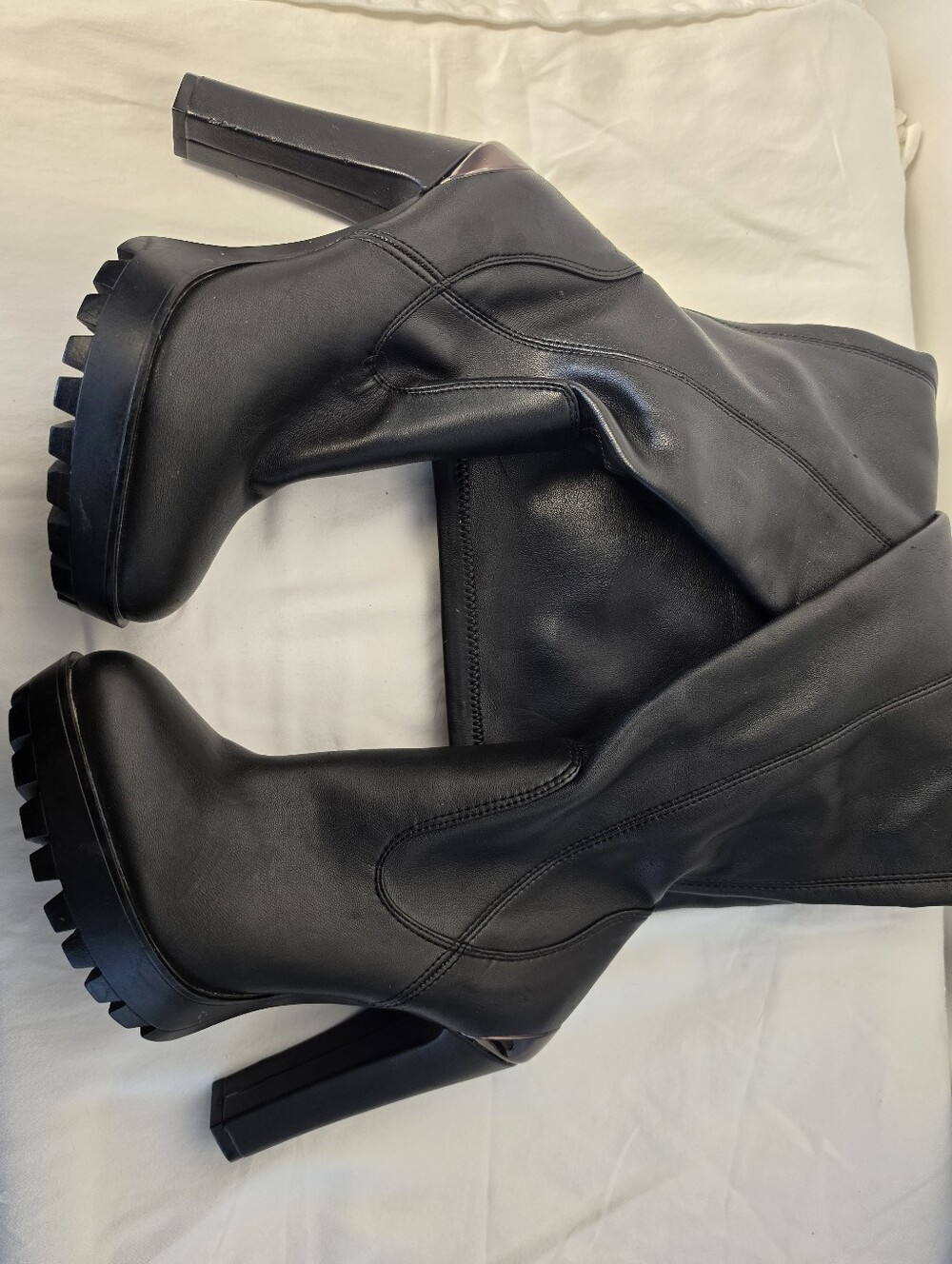 GUESS Black Faux Leather Over-the-Knee Platform Lug Sole Boots Size 6.5